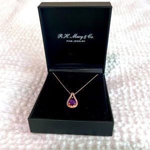 NWT Genuine Amethyst Diamond Rose Gold Necklace 14K